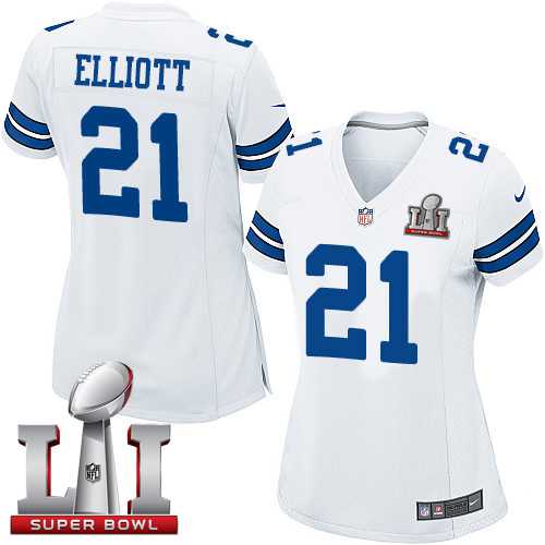 Women's Nike Dallas Cowboys #21 Ezekiel Elliott White Stitched NFL Super Bowl LI 51 Elite Jersey