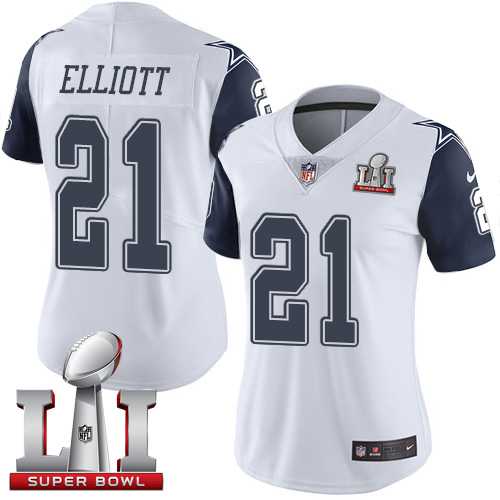 Women's Nike Dallas Cowboys #21 Ezekiel Elliott White Stitched NFL Super Bowl LI 51 Limited Rush Jersey