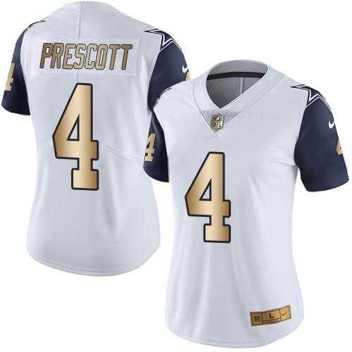 Women's Nike Dallas Cowboys #4 Dak Prescott White Stitched NFL Limited Gold Rush Jersey