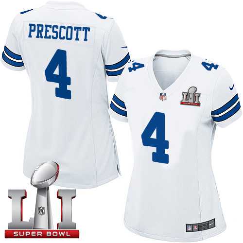 Women's Nike Dallas Cowboys #4 Dak Prescott White Stitched NFL Super Bowl LI 51 Elite Jersey