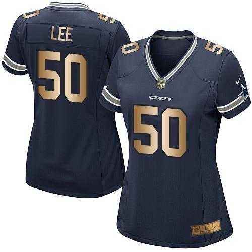 Women's Nike Dallas Cowboys #50 Sean Lee Navy Blue Team Color Stitched NFL Elite Gold Jersey