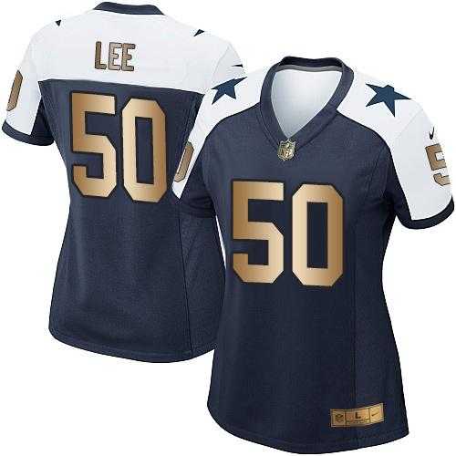 Women's Nike Dallas Cowboys #50 Sean Lee Navy Blue Thanksgiving Throwback Stitched NFL Elite Gold Jersey