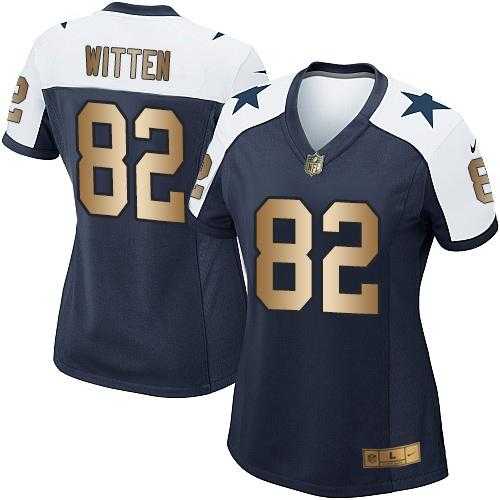 Women's Nike Dallas Cowboys #82 Jason Witten Navy Blue Thanksgiving Throwback Stitched NFL Elite Gold Jersey
