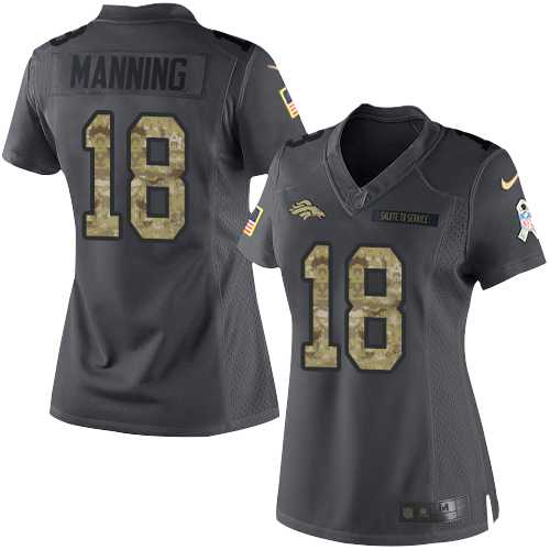 Women's Nike Denver Broncos #18 Peyton Manning Anthracite Stitched NFL Limited 2016 Salute to Service Jersey