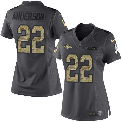 Women's Nike Denver Broncos #22 C.J. Anderson Anthracite Stitched NFL Limited 2016 Salute to Service Jersey