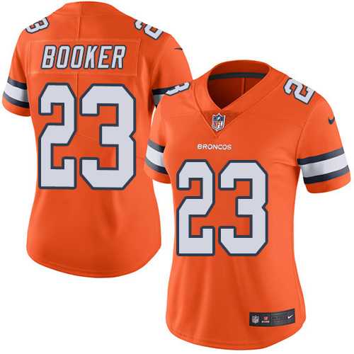 Women's Nike Denver Broncos #23 Devontae Booker Orange Stitched NFL Limited Rush Jersey