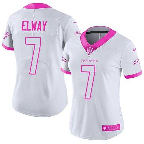 Women's Nike Denver Broncos #7 John Elway White Pink Stitched NFL Limited Rush Fashion Jersey