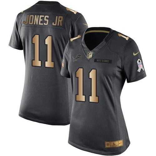 Women's Nike Detroit Lions #11 Marvin Jones Jr Black Stitched NFL Limited Gold Salute to Service Jersey