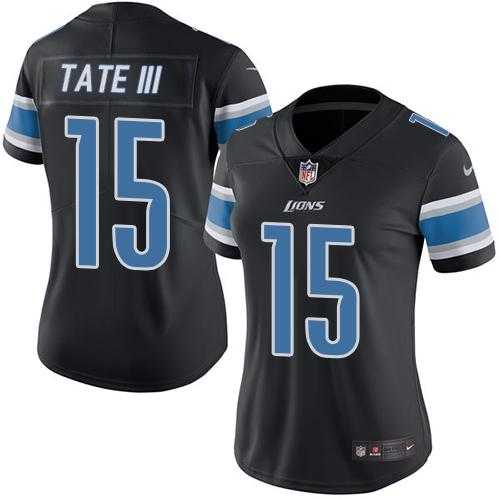 Women's Nike Detroit Lions #15 Golden Tate III Black Stitched NFL Limited Rush Jersey