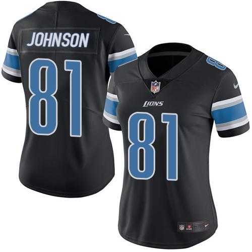 Women's Nike Detroit Lions #81 Calvin Johnson Black Stitched NFL Limited Rush Jersey