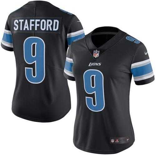 Women's Nike Detroit Lions #9 Matthew Stafford Black Stitched NFL Limited Rush Jersey