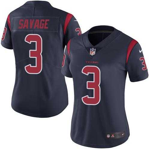 Women's Nike Houston Texans #3 Tom Savage Navy Blue Stitched NFL Limited Rush Jersey