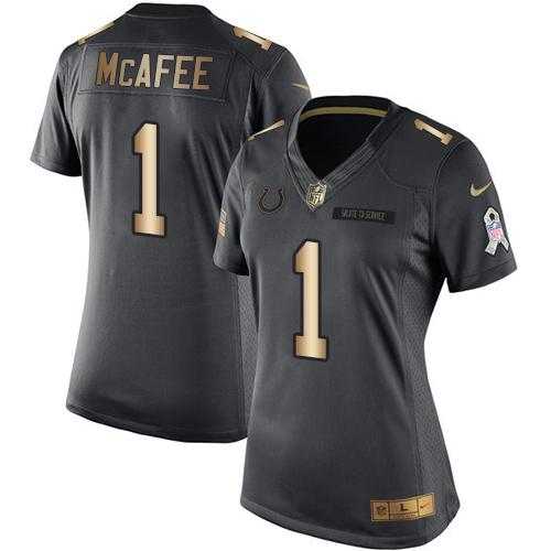Women's Nike Indianapolis Colts #1 Pat McAfee Anthracite Stitched NFL Limited Gold Salute to Service Jersey