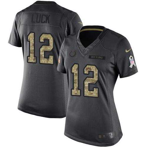 Women's Nike Indianapolis Colts #12 Andrew Luck Anthracite Stitched NFL Limited 2016 Salute to Service Jersey