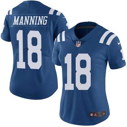 Women's Nike Indianapolis Colts #18 Peyton Manning Royal Blue Stitched NFL Limited Rush Jersey