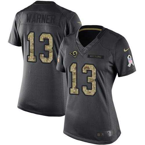 Women's Nike Los Angeles Rams #13 Kurt Warner Anthracite Stitched NFL Limited 2016 Salute to Service Jersey