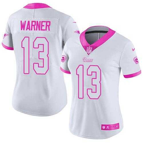 Women's Nike Los Angeles Rams #13 Kurt Warner White Pink Stitched NFL Limited Rush Fashion Jersey