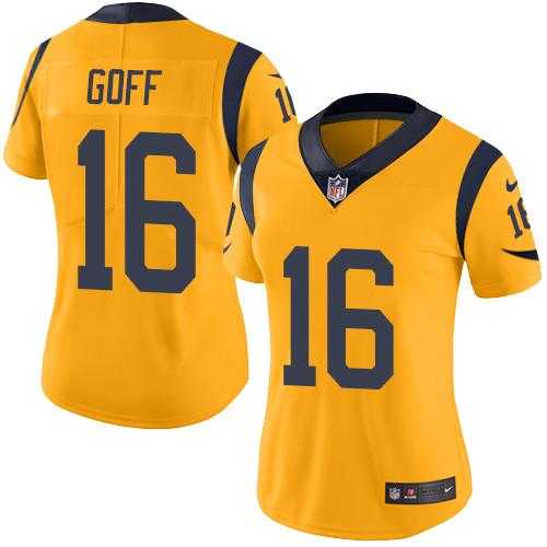 Women's Nike Los Angeles Rams #16 Jared Goff Gold Stitched NFL Limited Rush Jersey