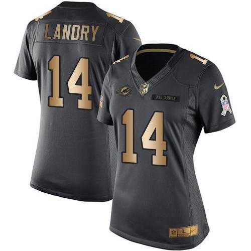 Women's Nike Miami Dolphins #14 Jarvis Landry Anthracite Stitched NFL Limited Gold Salute to Service Jersey