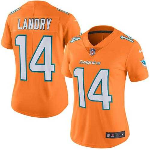 Women's Nike Miami Dolphins #14 Jarvis Landry Orange Stitched NFL Limited Rush Jersey
