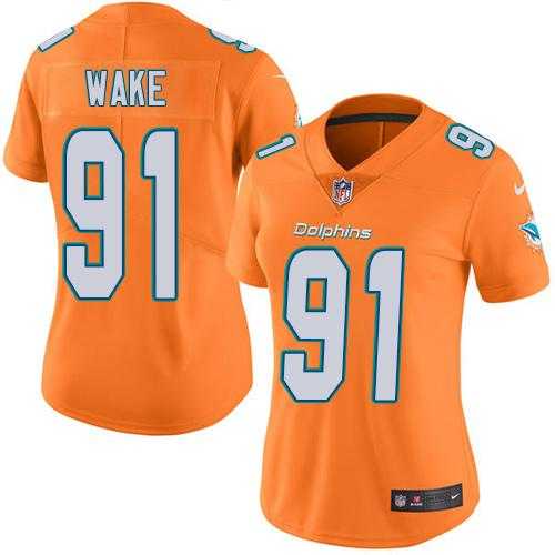 Women's Nike Miami Dolphins #91 Cameron Wake Orange Stitched NFL Limited Rush Jersey