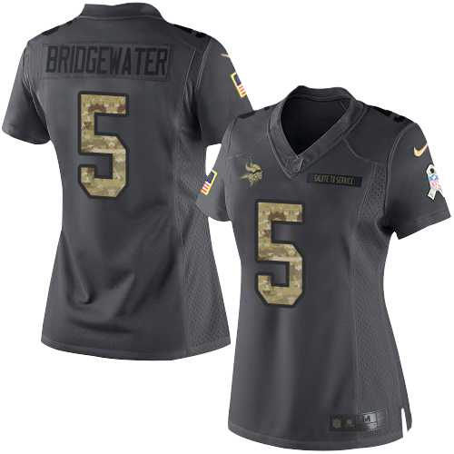 Women's Nike Minnesota Vikings #5 Teddy Bridgewater Anthracite Stitched NFL Limited 2016 Salute To Service Jersey