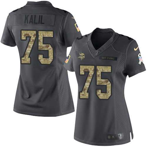 Women's Nike Minnesota Vikings #75 Matt Kalil Anthracite Stitched NFL Limited 2016 Salute To Service Jersey