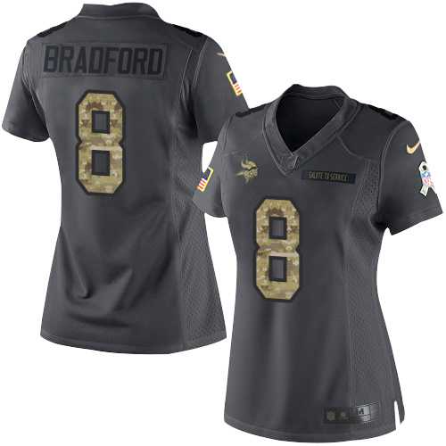 Women's Nike Minnesota Vikings #8 Sam Bradford Anthracite Stitched NFL Limited 2016 Salute To Service Jersey