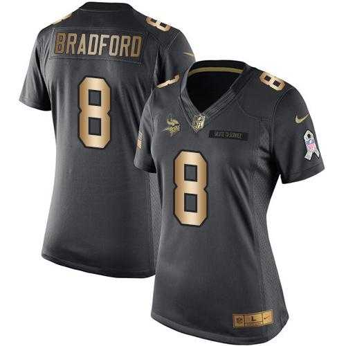 Women's Nike Minnesota Vikings #8 Sam Bradford Black Stitched NFL Limited Gold Salute to Service Jersey