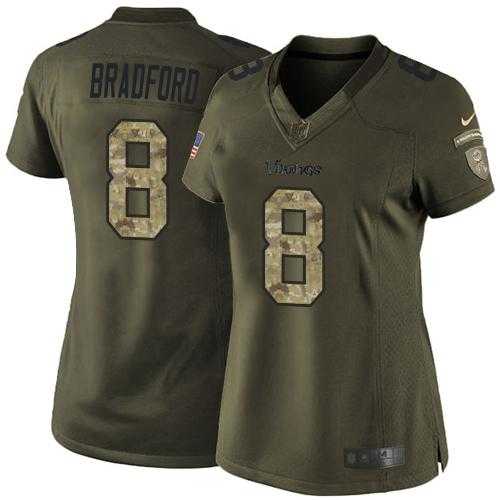 Women's Nike Minnesota Vikings #8 Sam Bradford Green Stitched NFL Limited Salute to Service Jersey