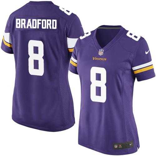 Women's Nike Minnesota Vikings #8 Sam Bradford Purple Team Color Stitched NFL Elite Jersey