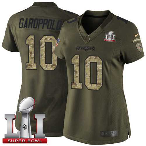 Women's Nike New England Patriots #10 Jimmy Garoppolo Green Super Bowl LI 51 Stitched NFL Limited Salute to Service Jersey