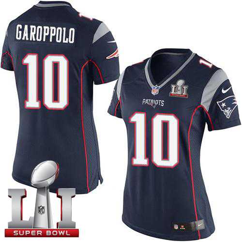 Women's Nike New England Patriots #10 Jimmy Garoppolo Navy Blue Team Color Super Bowl LI 51 Stitched NFL New Elite Jersey