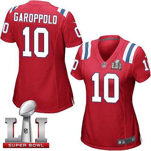 Women's Nike New England Patriots #10 Jimmy Garoppolo Red Alternate Super Bowl LI 51 Stitched NFL Elite Jersey