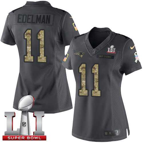 Women's Nike New England Patriots #11 Julian Edelman Black Super Bowl LI 51 Stitched NFL Limited 2016 Salute to Service Jersey