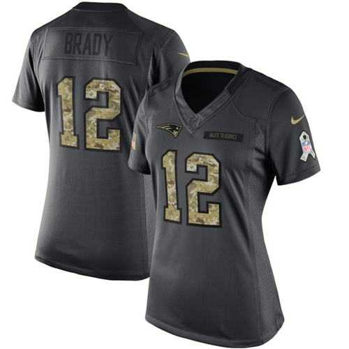 Women's Nike New England Patriots #12 Tom Brady Anthracite Stitched NFL Limited 2016 Salute to Service Jersey
