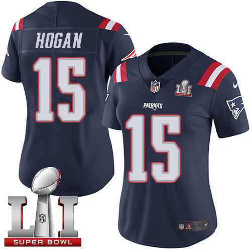 Women's Nike New England Patriots #15 Chris Hogan Navy Blue Super Bowl LI 51 Stitched NFL Limited Rush Jersey