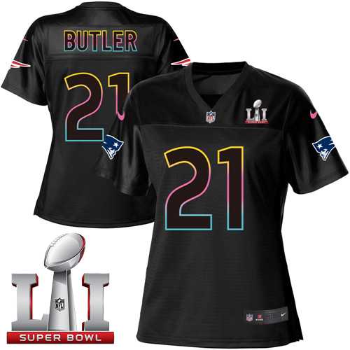 Women's Nike New England Patriots #21 Malcolm Butler Black Super Bowl LI 51 NFL Fashion Game Jersey