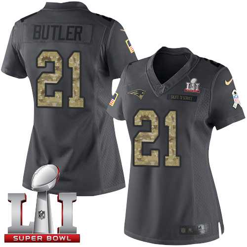 Women's Nike New England Patriots #21 Malcolm Butler Black Super Bowl LI 51 Stitched NFL Limited 2016 Salute to Service Jersey