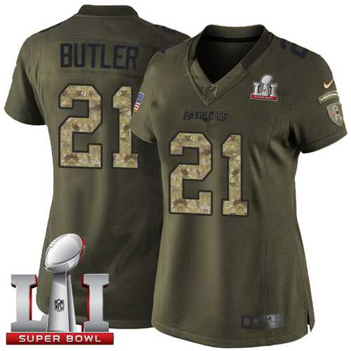 Women's Nike New England Patriots #21 Malcolm Butler Green Super Bowl LI 51 Stitched NFL Limited Salute to Service Jersey