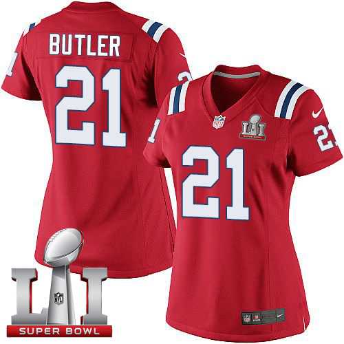 Women's Nike New England Patriots #21 Malcolm Butler Red Alternate Super Bowl LI 51 Stitched NFL Elite Jersey