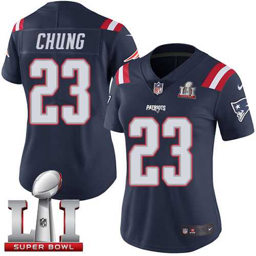 Women's Nike New England Patriots #23 Patrick Chung Navy Blue Super Bowl LI 51 Stitched NFL Limited Rush Jersey