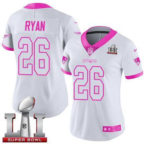 Women's Nike New England Patriots #26 Logan Ryan White Pink Super Bowl LI 51 Stitched NFL Limited Rush Fashion Jersey