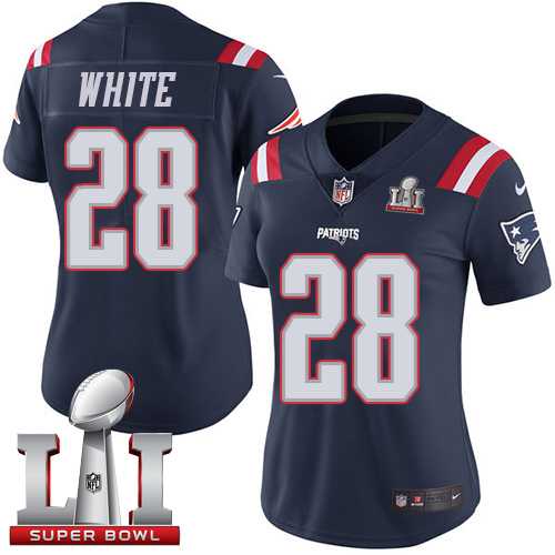 Women's Nike New England Patriots #28 James White Navy Blue Super Bowl LI 51 Stitched NFL Limited Rush Jersey