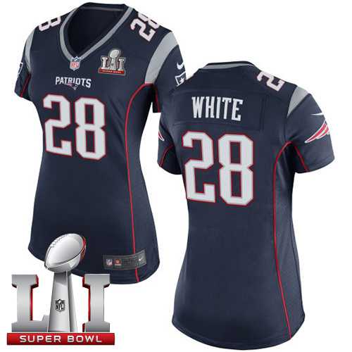 Women's Nike New England Patriots #28 James White Navy Blue Team Color Super Bowl LI 51 Stitched NFL New Elite Jersey