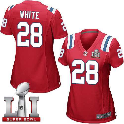 Women's Nike New England Patriots #28 James White Red Alternate Super Bowl LI 51 Stitched NFL Elite Jersey