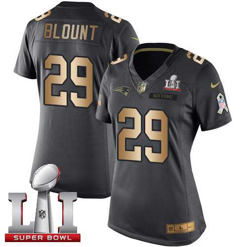 Women's Nike New England Patriots #29 LeGarrette Blount Black Super Bowl LI 51 Stitched NFL Limited Gold Salute to Service Jersey