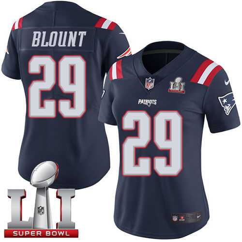 Women's Nike New England Patriots #29 LeGarrette Blount Navy Blue Super Bowl LI 51 Stitched NFL Limited Rush Jersey
