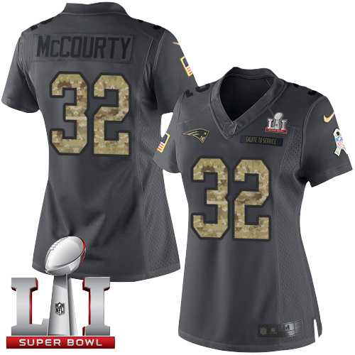 Women's Nike New England Patriots #32 Devin McCourty Black Super Bowl LI 51 Stitched NFL Limited 2016 Salute to Service Jersey