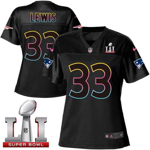 Women's Nike New England Patriots #33 Dion Lewis Black Super Bowl LI 51 NFL Fashion Game Jersey